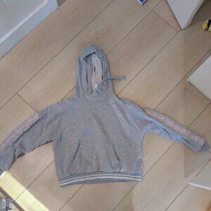 Grey Hoodie Sweater with Pink and White Stripe